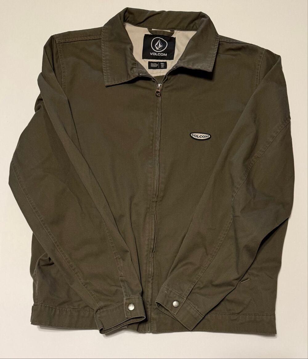 Volcom Voider Jacket Mens Large Olive Green Canvas Chore Work Jacket Snap Front